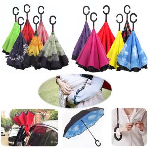 C-Hook Hands Windproof Reverse Folding Double Layer Inverted Umbrella Self Stand Inside out Rain Pro